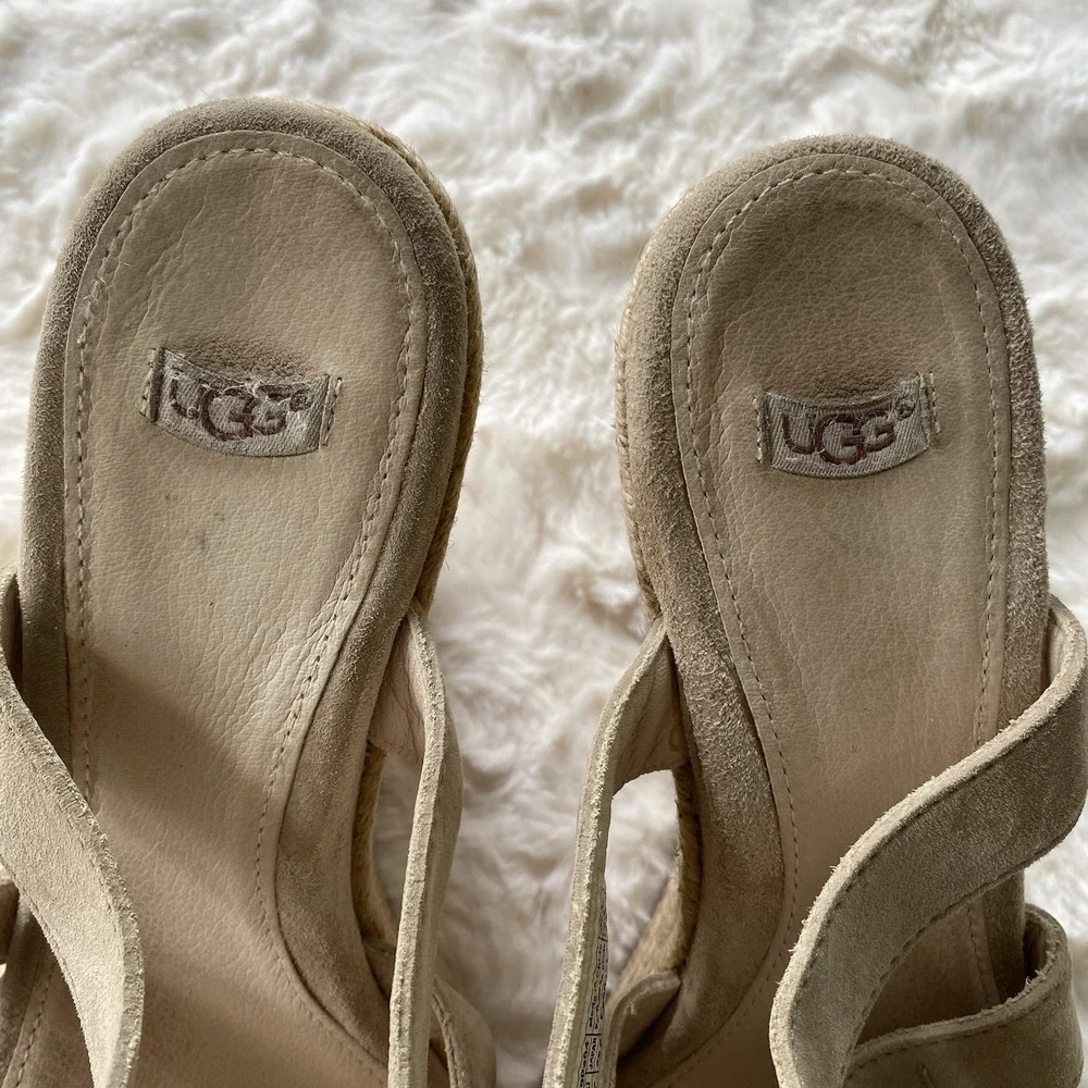 UGG Tawnie Leather Platform Espadrilles Slip On Wedge Sandals Size 8 Nautical